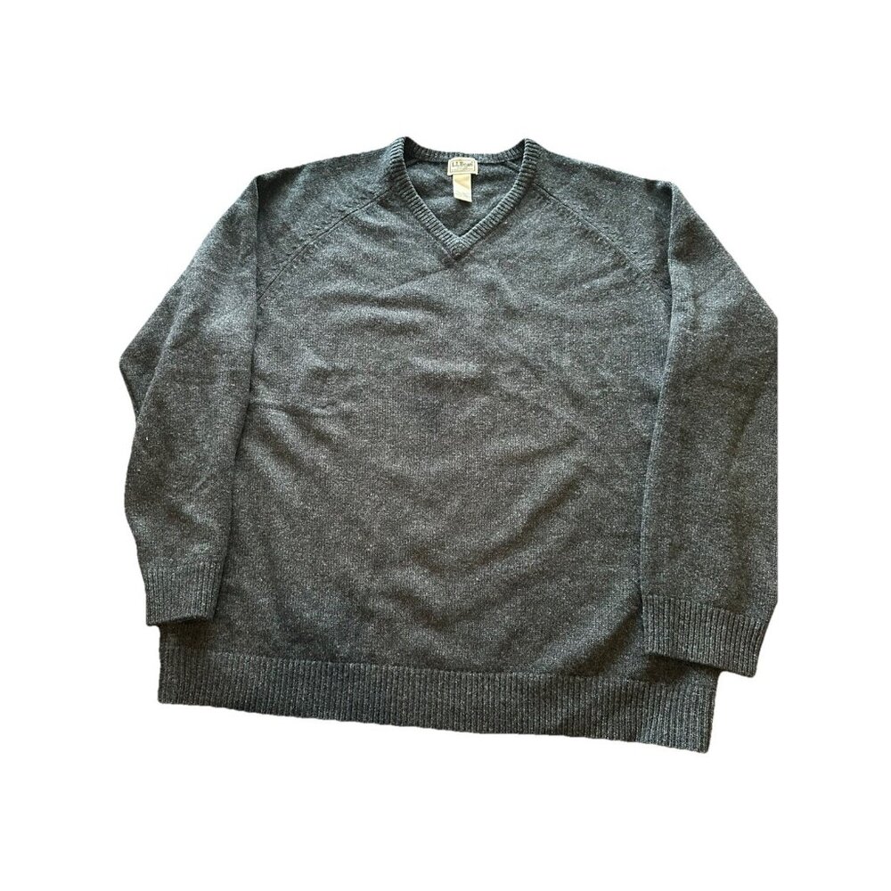 Lands End Men's 100% Lambswool Sweater Pullover Grey Size XXL Tall V Neck